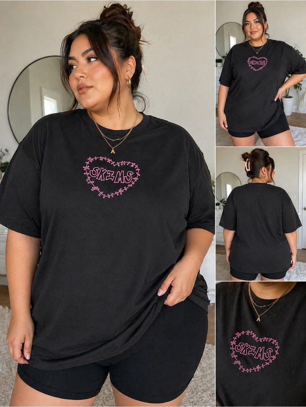 SKIMS Black Tee with Pink Heart Logo Women’s Size 4X